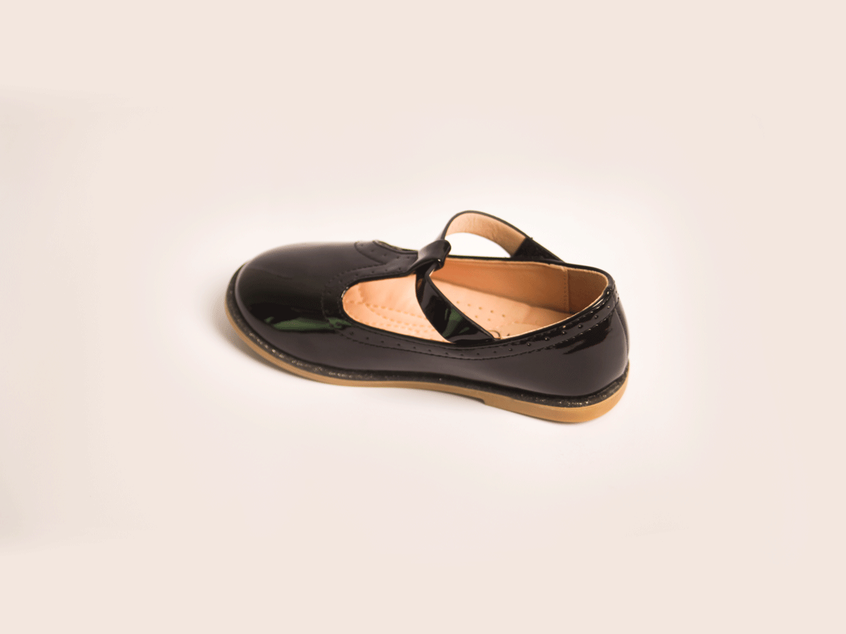 Black Round-Tip Shoe girls shoe three-quarter angle — Little Giants