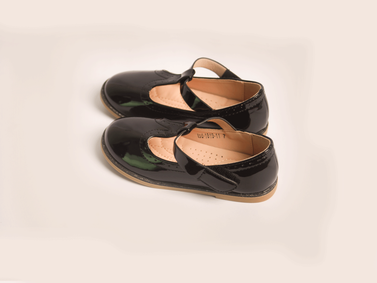 Black Round-Tip Shoe girls shoe side profile — Little Giants