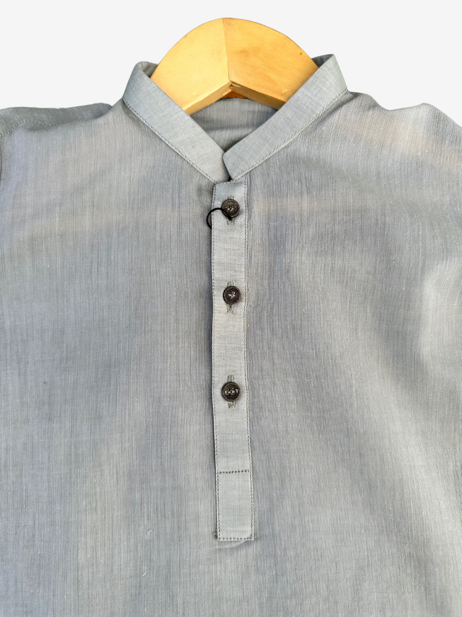 Boys soft grey textured cotton slub kurta — Eid styling