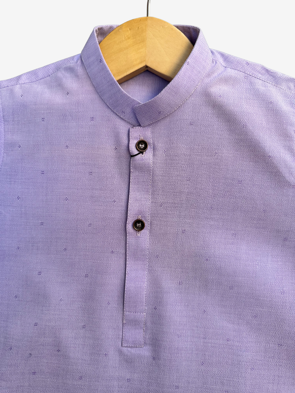 Boys lilac breeze cotton kurta with mandarin collar — fabric texture