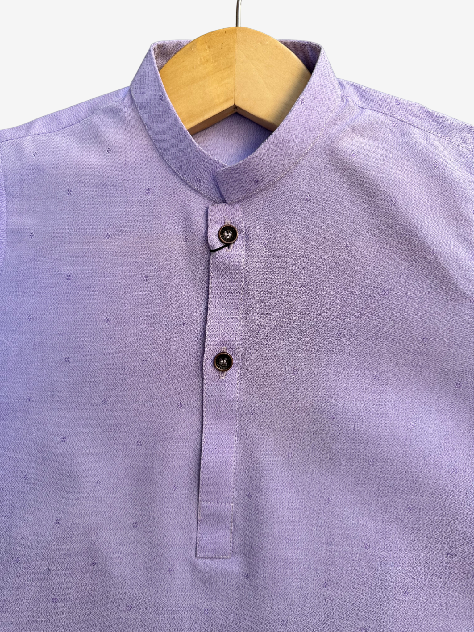 Boys lilac breeze cotton kurta with mandarin collar — fabric texture