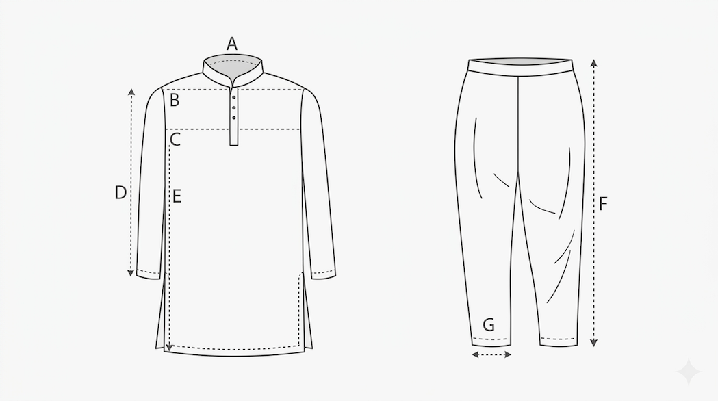 Shalwar Kameez measurement guide diagram